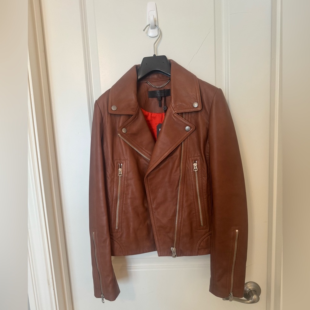 Rag & Bone Tan Leather Moto Jacket, NEW WITH TAGS.  Size Small women’s